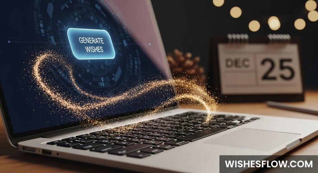 A laptop screen glowing with magic, representing the AI Christmas Wish Generator.