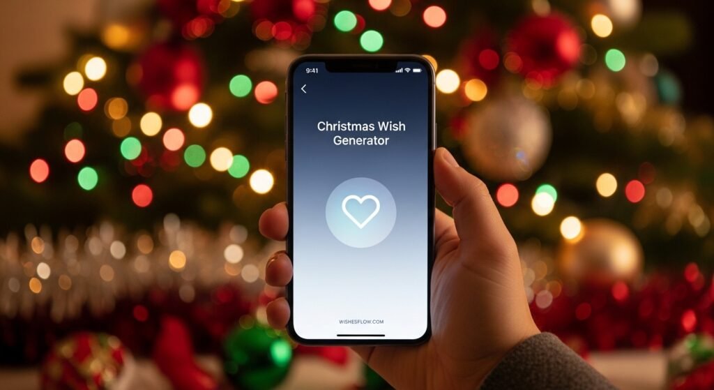 A smartphone displaying a love message generator app with Christmas background.