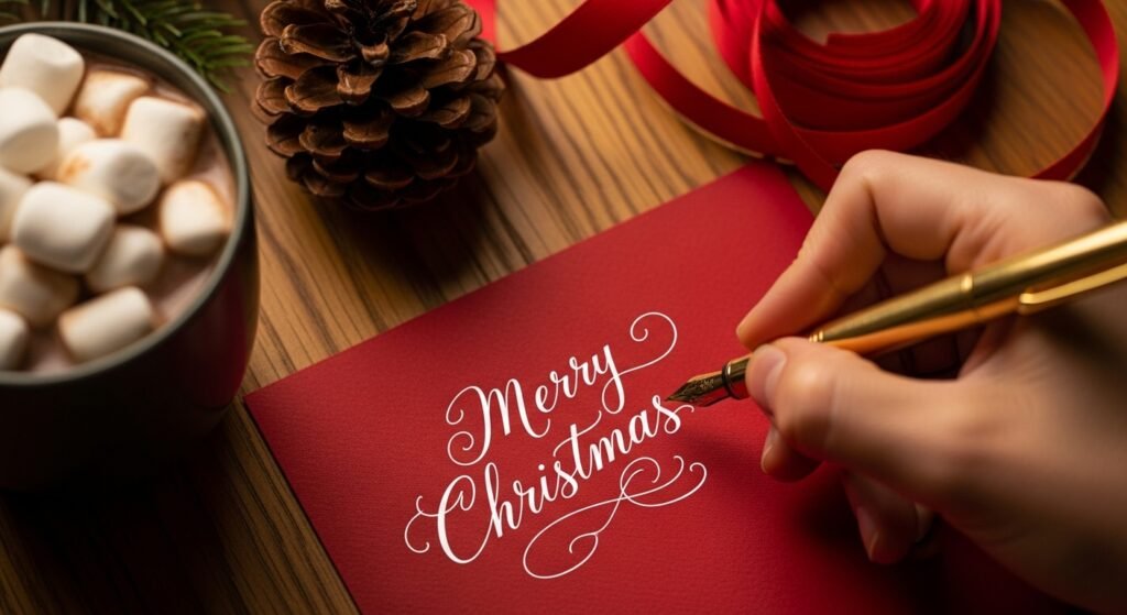 Person writing a christmas wish for a friend on a card