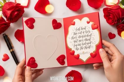 Beautiful Valentine's Day card with handwritten message, pen, and roses