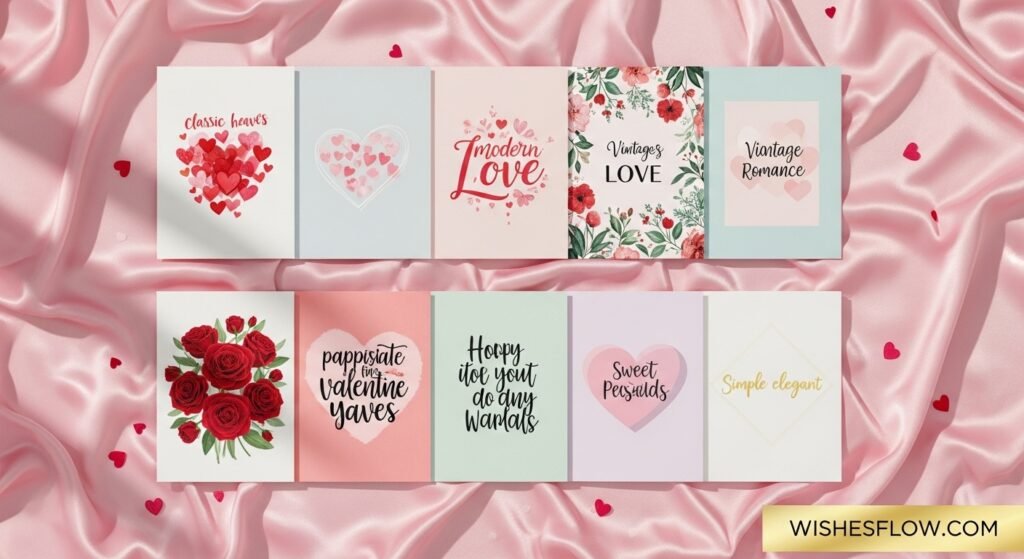 Collection of nine different Valentine's Day card styles and message types for him