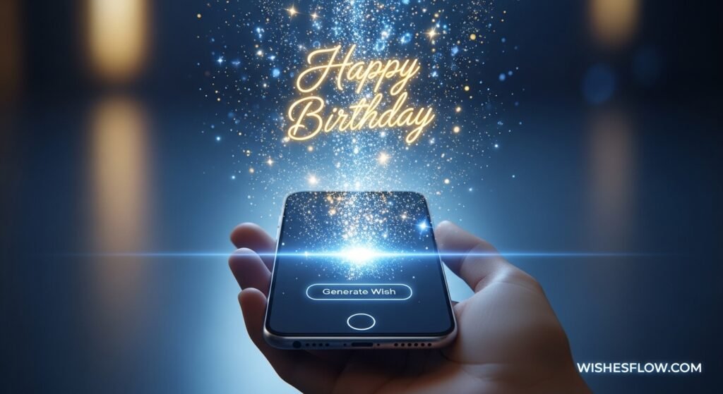 Smartphone with magic digital effects generating a birthday message.