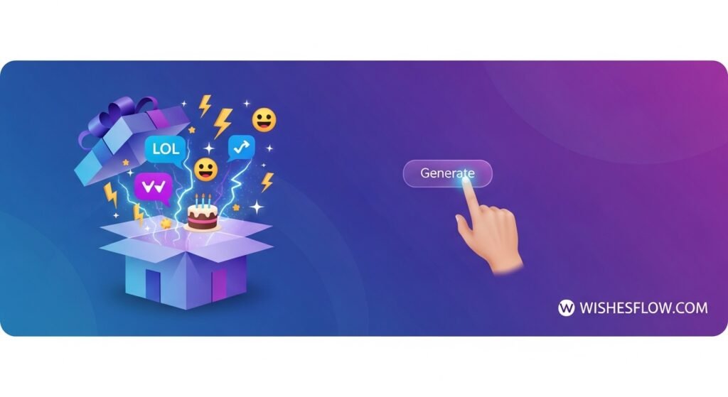 Magical box with funny birthday messages emerging - Free AI birthday wish generator tool