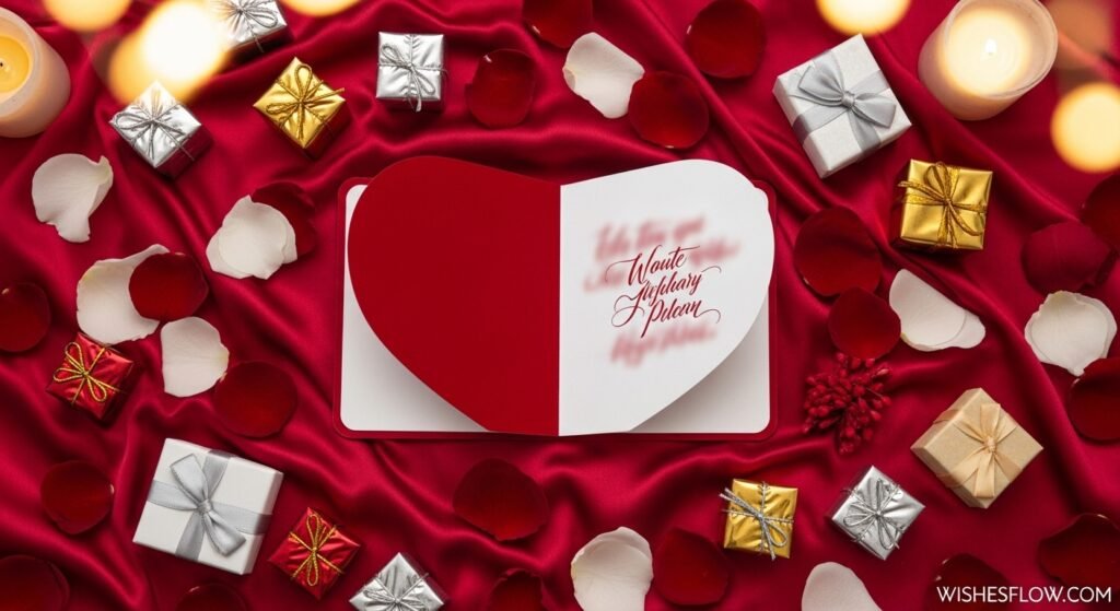 Elegant heart-shaped Valentine card with roses and romantic setup