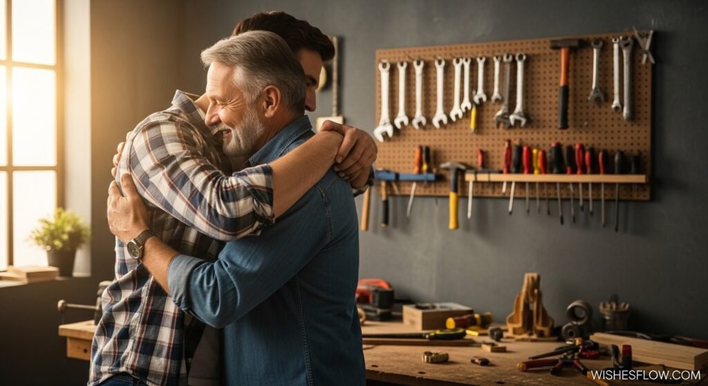 Father and son sharing respectful birthday moment