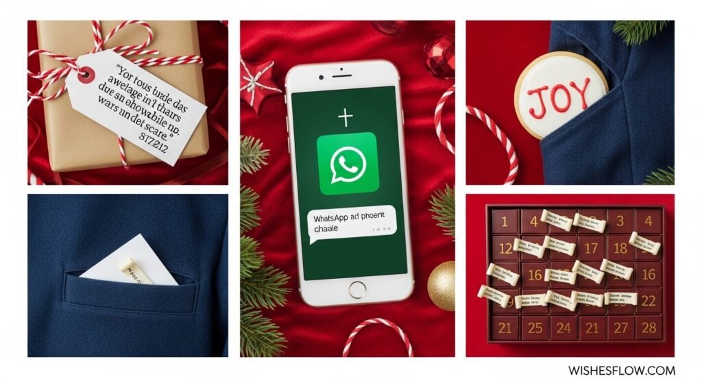 Collage of creative religious Christmas message delivery methods including tags, phone, cookies