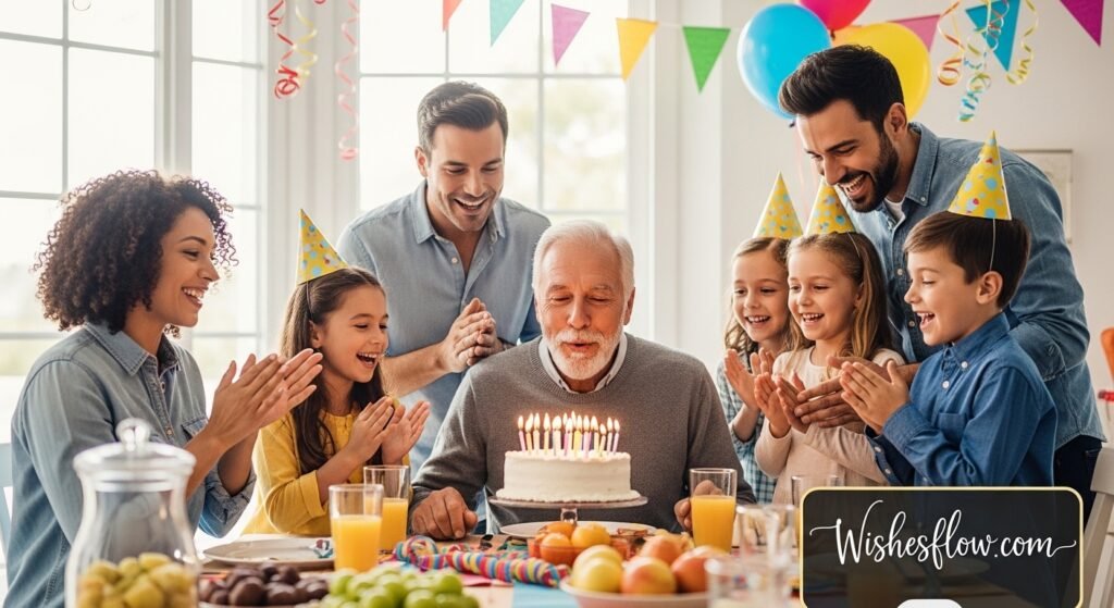 Three generations celebrating grandfather's birthday together