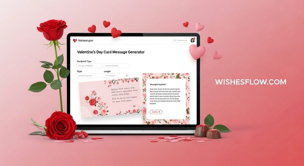 Preview of AI-powered Valentine's Day card message generator tool interface