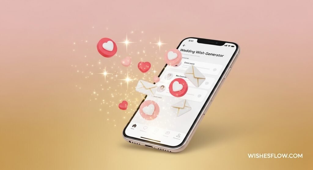 Smartphone showing an AI tool generating wedding wishes