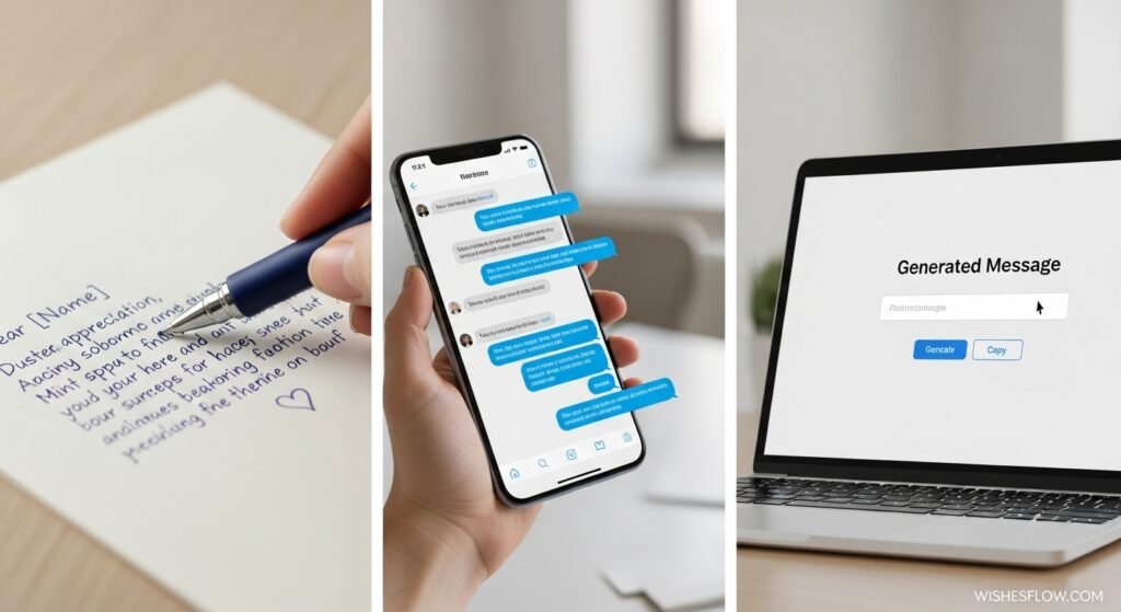Comparison of handwritten card, phone text, and AI-generated message