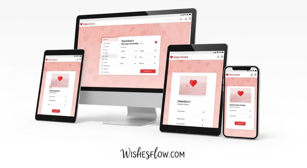 Valentine's message generator tool displayed on desktop, tablet and mobile devices