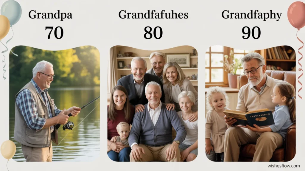Different age milestone celebrations for grandfather birthdays
