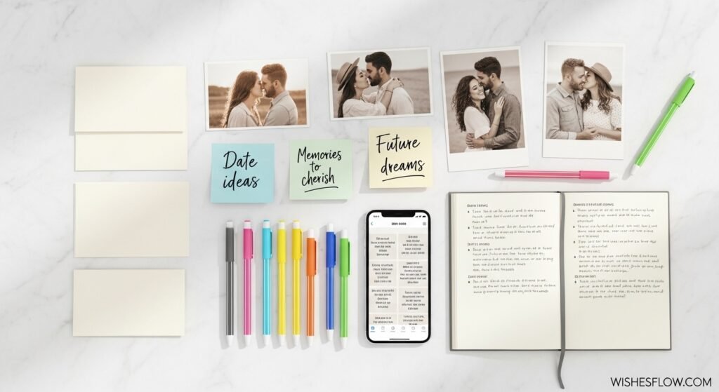 Creative workspace for writing romantic Valentine's Day wishes for husband