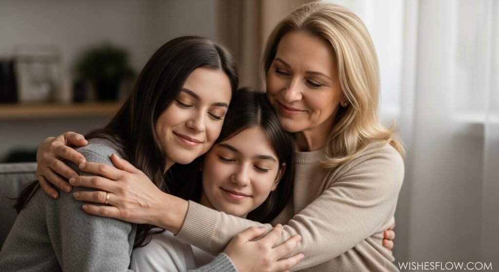 Godmother hugging godchild in warm family moment