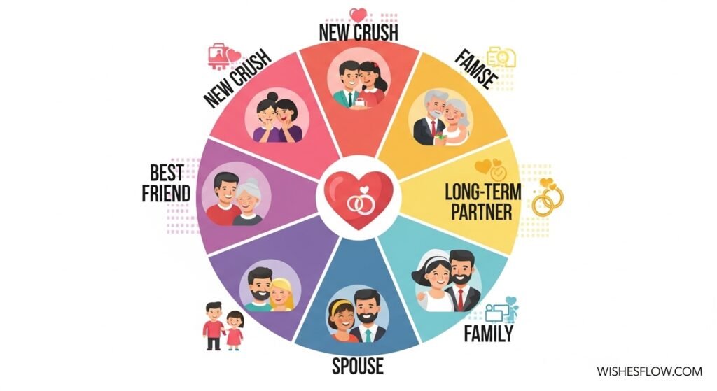 Infographic showing different relationship types for Valentine's Day cards