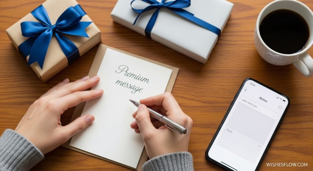 Hands writing touching birthday wishes for nephew from aunt in a card