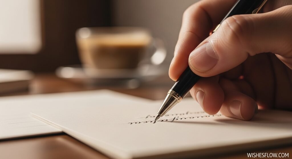 Hand writing a wedding message on premium paper.