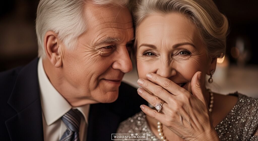 Senior couple laughing together celebrating their anniversary