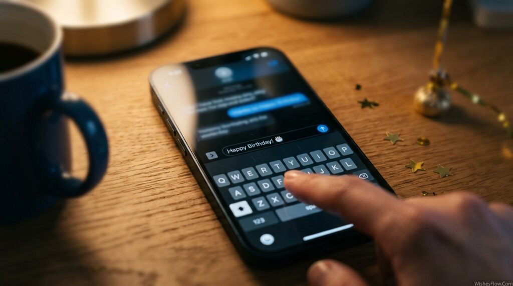 Quick short birthday wish for niece being typed on a smartphone as a morning text