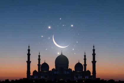 Beautiful crescent moon and stars symbolizing Eid celebration and spiritual awakening
