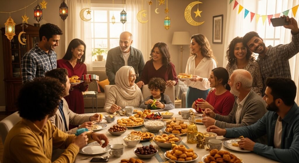 Multi-generational family celebrating Eid together with love and joy