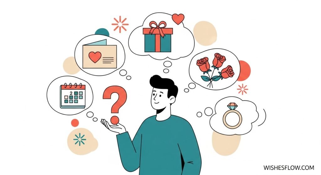 Illustration of man with questions about anniversary wishes and celebration ideas