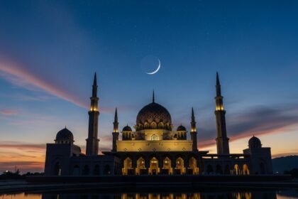 Beautiful Eid Mubarak celebration with crescent moon and Islamic decorations for Eid greetings messages