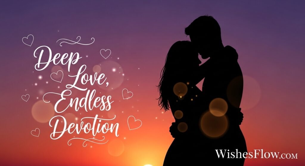 Romantic couple silhouette embracing at sunset representing deep marital love and devotion