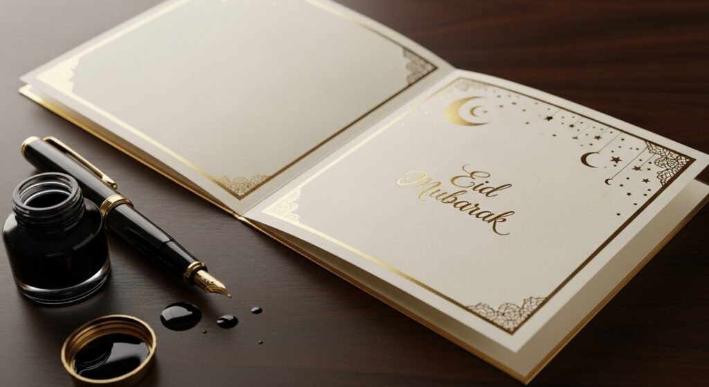 Writing personalized Eid Mubarak wishes for everyone in beautiful greeting card
