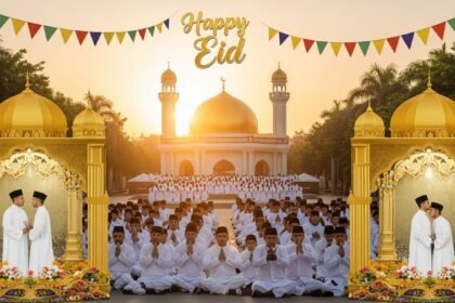 Family celebrating Eid ul-Adha together with traditional decorations and festive atmosphere