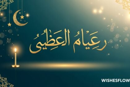 Beautiful Islamic birthday wishes with Arabic calligraphy, crescent moon, and golden Islamic geometric patterns