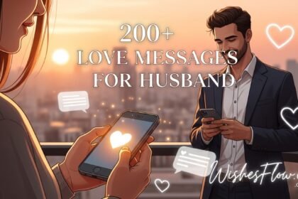 Woman sending romantic love messages to husband on smartphone with heart emojis and warm lighting