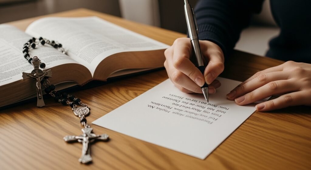 Writing personalized Catholic birthday blessings with Scripture and religious elements