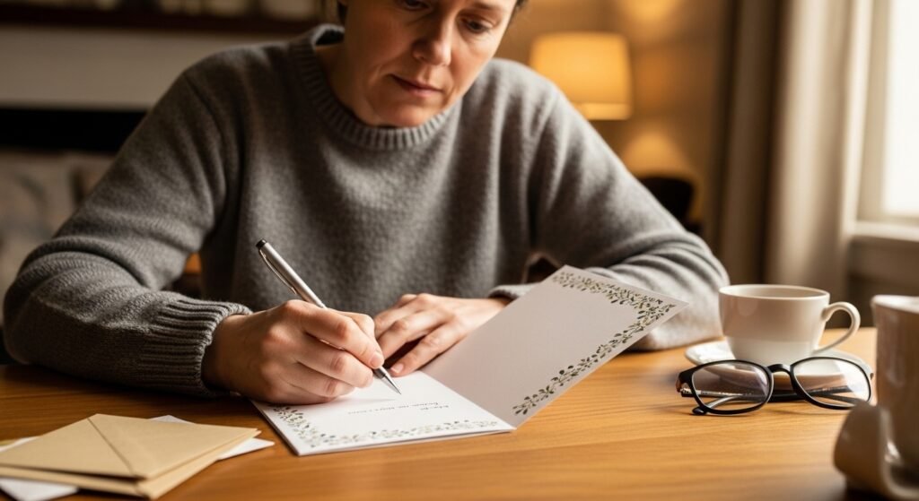 Writing personalized short Eid ul-Adha wishes in greeting card with care