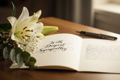 What to write in a sympathy card - handwritten condolence message with white flowers