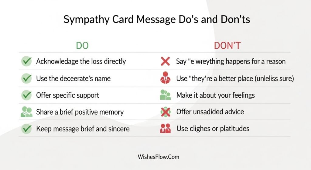 Do's and don'ts comparison table for writing sympathy card messages