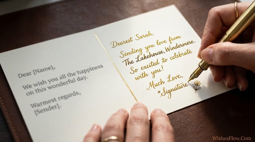 Professional personalizing a wedding wish message with thoughtful handwritten details