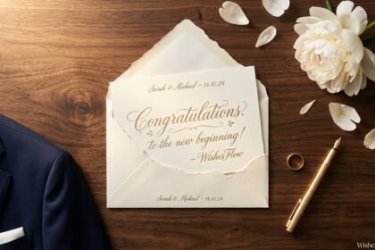 Wedding wishes for boss — professional yet heartfelt congratulations card on elegant desk