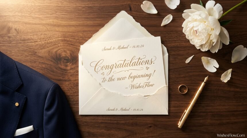 Wedding wishes for boss — professional yet heartfelt congratulations card on elegant desk