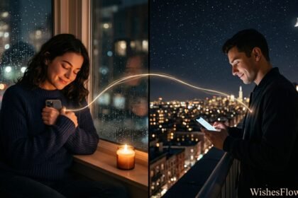 Missing you long distance — couple connected across cities at night