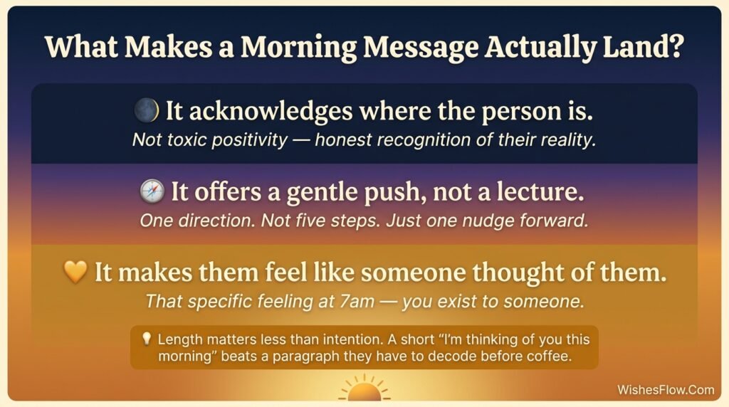 Diagram showing what makes an inspirational good morning message actually land and work