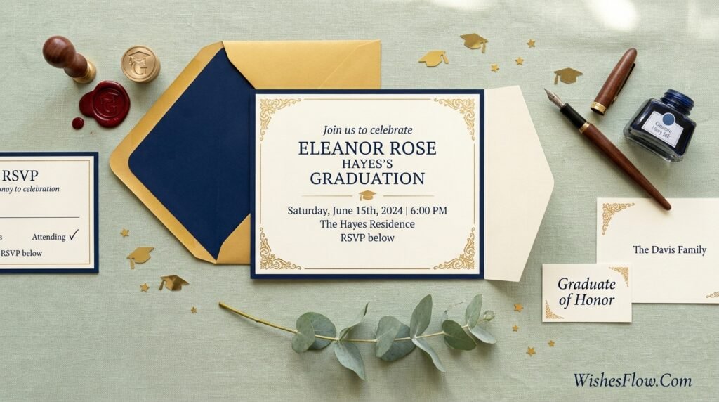 Graduation party invitation message elegantly designed for a celebration gathering
