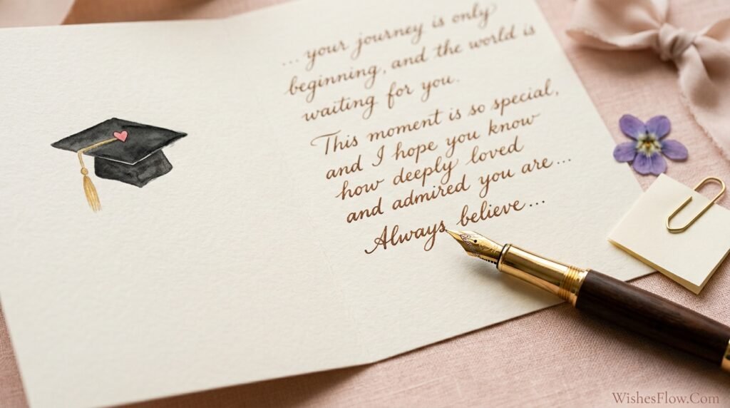 Sweet and heartfelt graduation card message written as a keepsake for a proud graduate