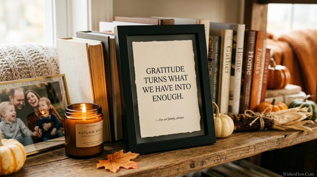 Thanksgiving family quote displayed as a meaningful keepsake in a home during holiday season