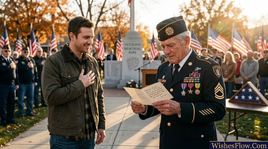 Veterans Day messages — real veteran receiving heartfelt thank you message from grateful civilian