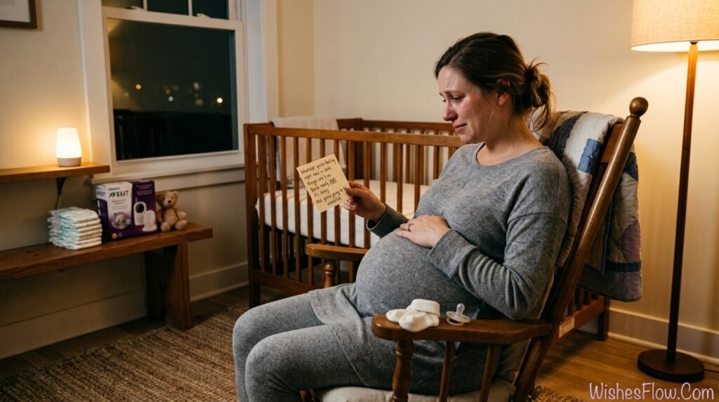 Pre-delivery wishes for pregnant woman in third trimester holding both excitement and nerves