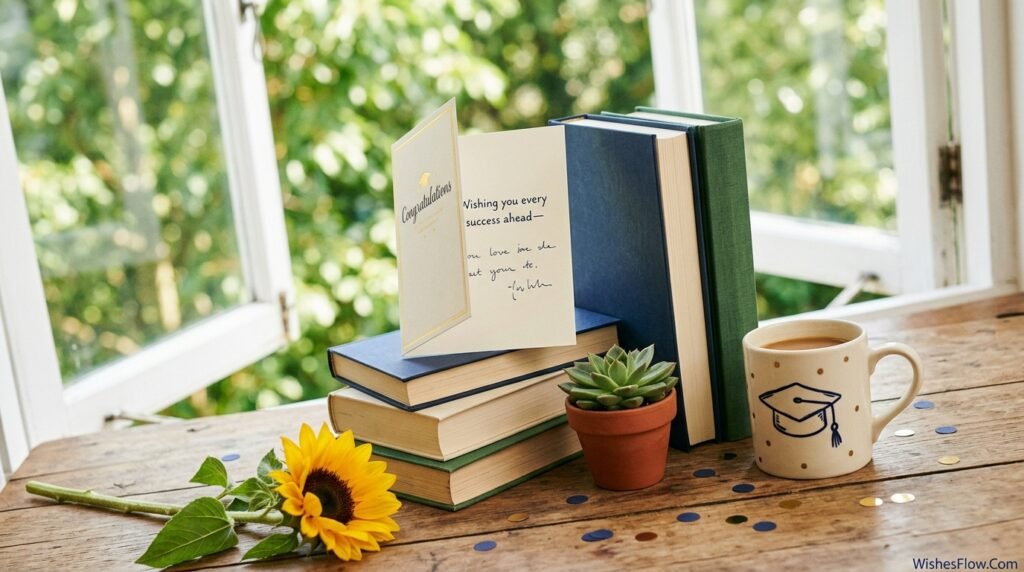 General graduation wishes written on a congratulations card for any graduate